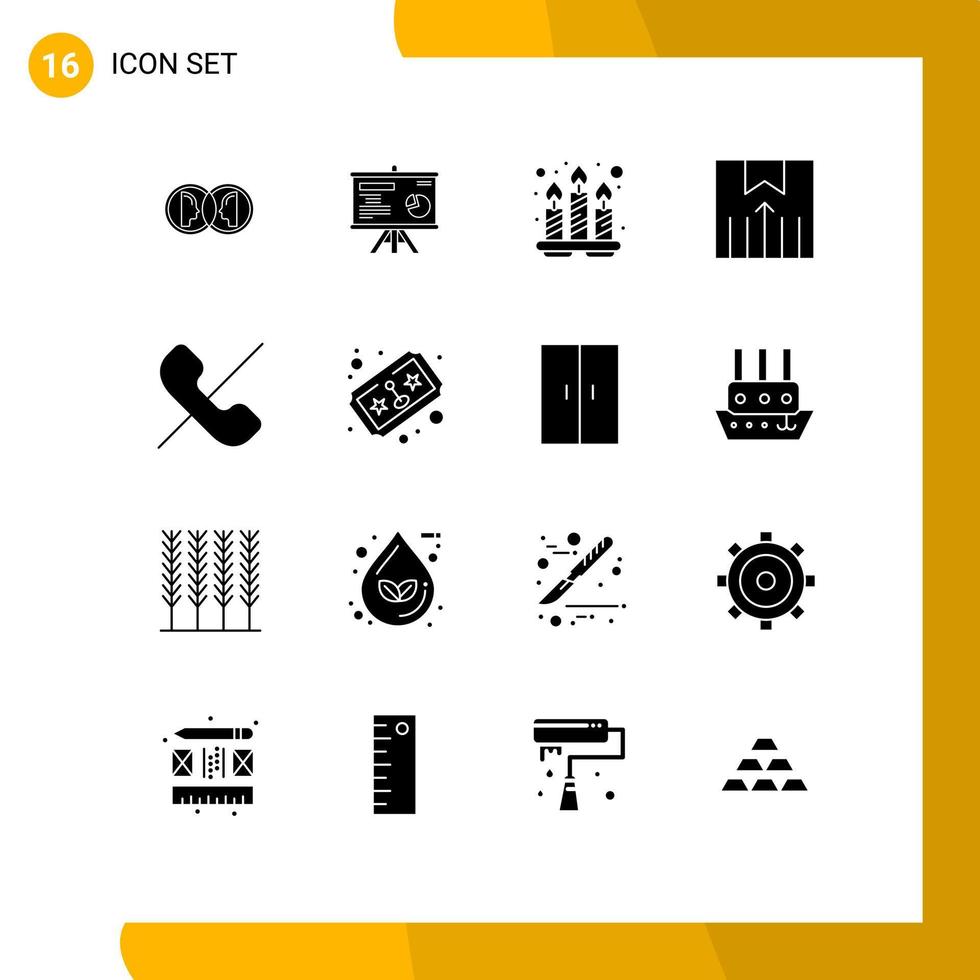 conjunto moderno de 16 glifos e símbolos sólidos, como gráficos de serviços de remessa de chamadas, bandeja logística, elementos de design vetorial editáveis vetor