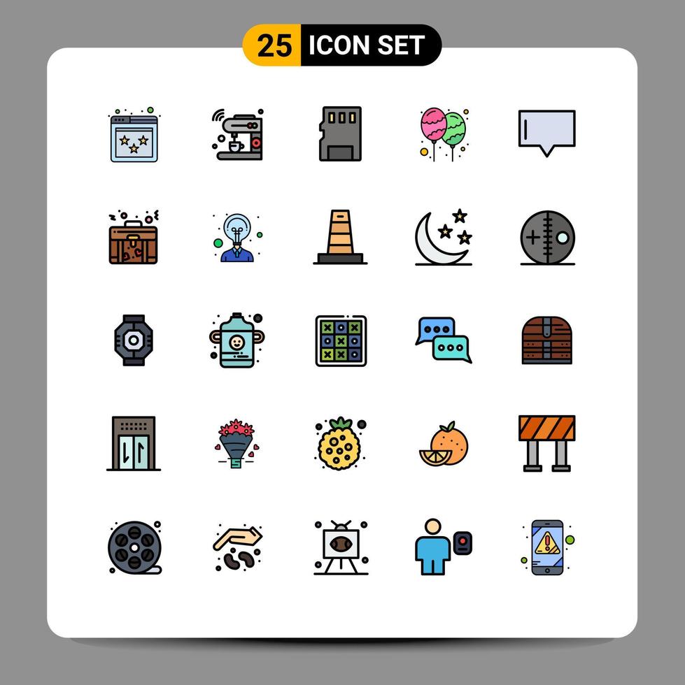 25 ícones criativos, sinais e símbolos modernos de decoração de festa, máquina, balão, cartão de memória, elementos de design vetoriais editáveis vetor