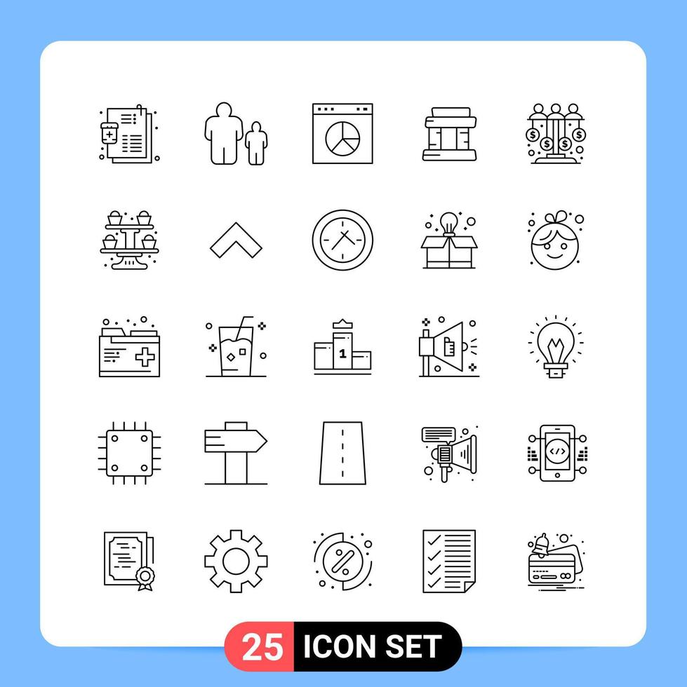 Símbolos de contorno de pacote de ícones pretos de 25 linhas para aplicativos móveis isolados em fundo branco 25 ícones definir fundo de vetor de ícone preto criativo