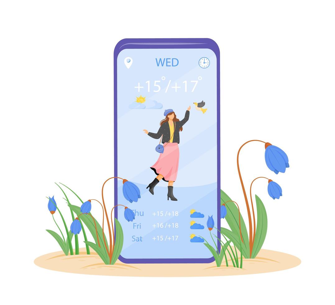 smartphone com previsão do tempo da primavera vetor