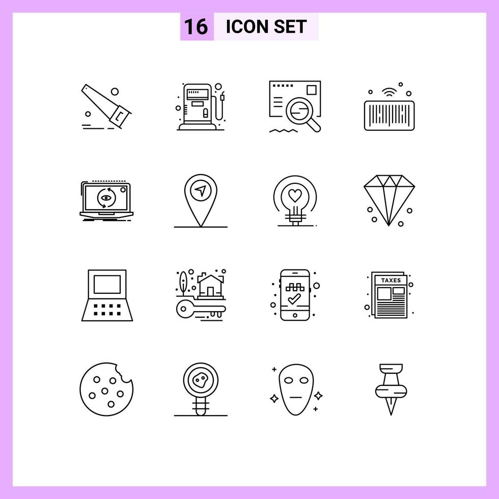 pacote de esboço de 16 símbolos universais de aplicativo de software encontrar elementos de design de vetores editáveis do app iot