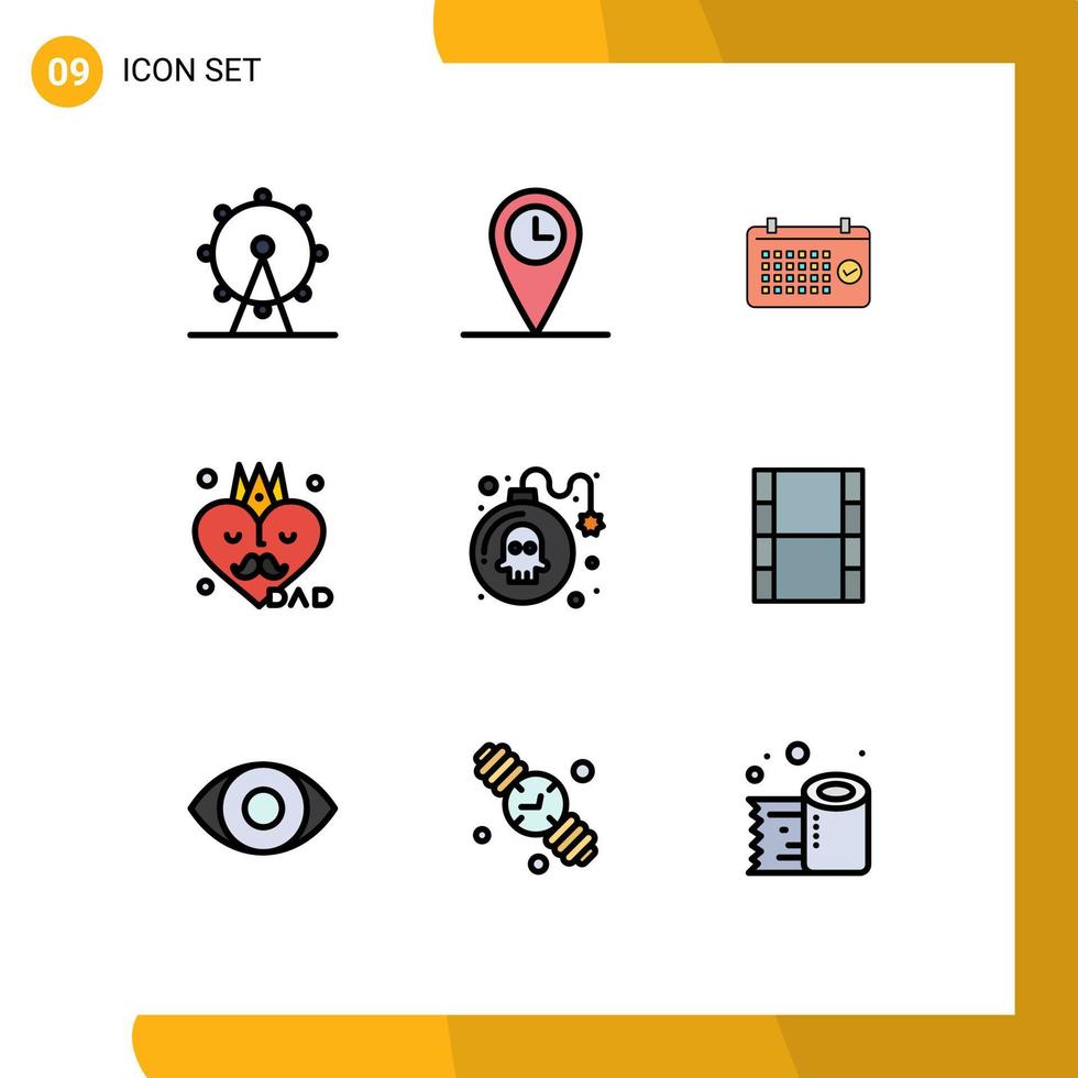 pacote de cores planas fullline de 9 símbolos universais de perigo data do dia dos pais acessórios do pai elementos de design de vetores editáveis
