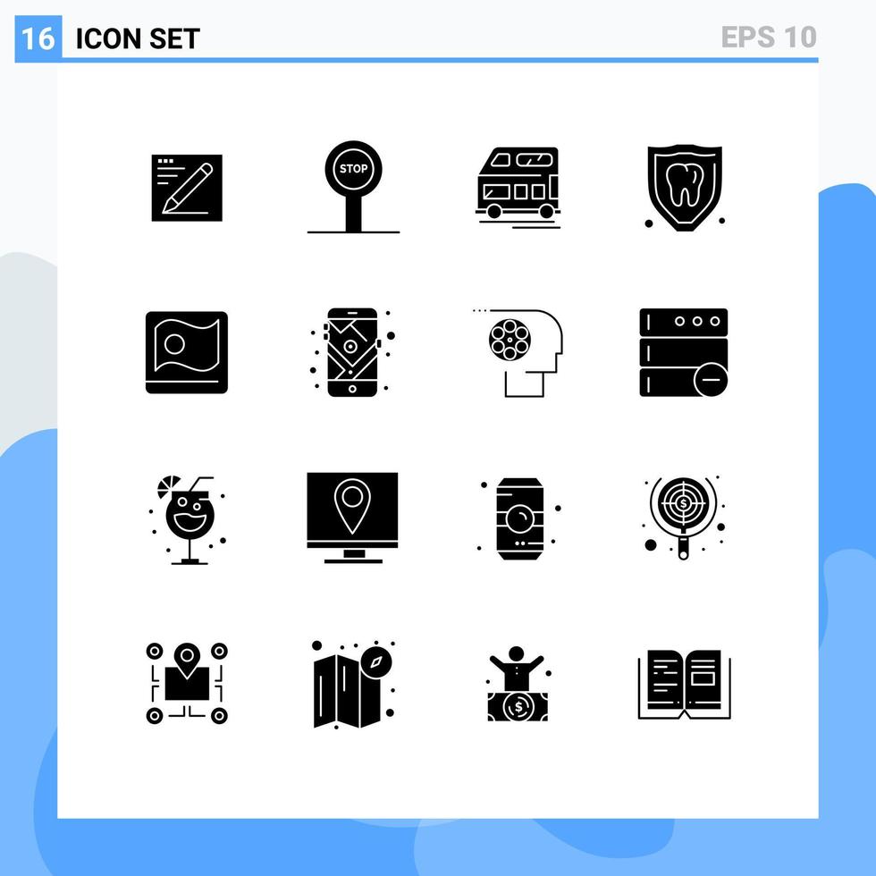 grupo de símbolos de ícone universal de 16 glifos sólidos modernos de elementos de design vetoriais editáveis de proteção de dente de treinador de bangladesh asiático vetor