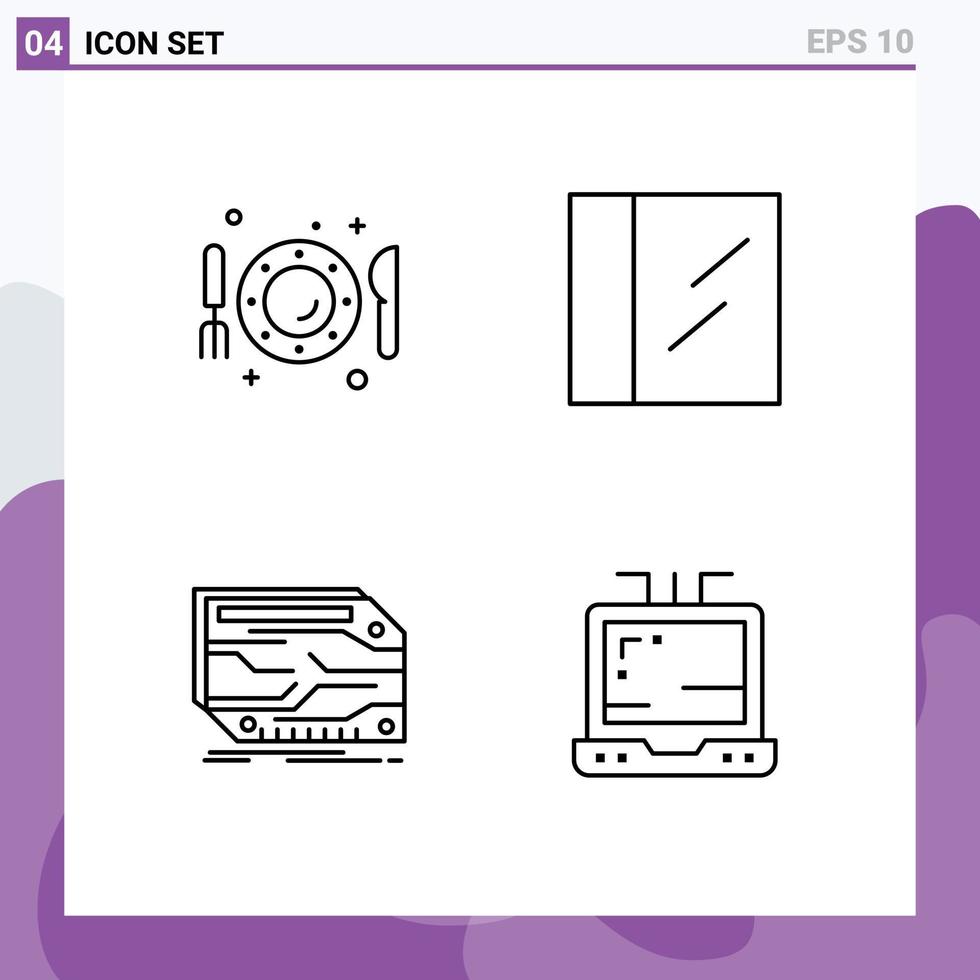 conjunto de pictogramas de 4 cores planas de linha preenchida simples de elementos de design de vetores editáveis de memória de drogas de faca personalizada