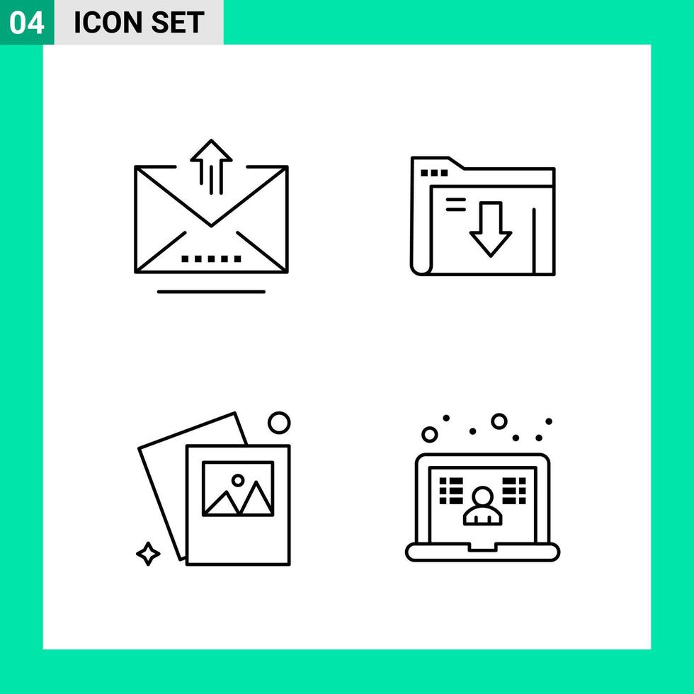 pacote de 4 ícones de estilo de linha definir símbolos de contorno para imprimir sinais criativos isolados no fundo branco conjunto de 4 ícones de fundo de vetor de ícone preto criativo