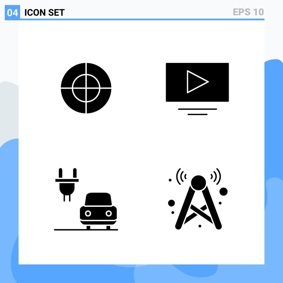 moderno 4 ícones de estilo sólido símbolos de glifo para uso geral sinal de ícone sólido criativo isolado no fundo branco 4 ícones embalam fundo criativo de vetor de ícone preto