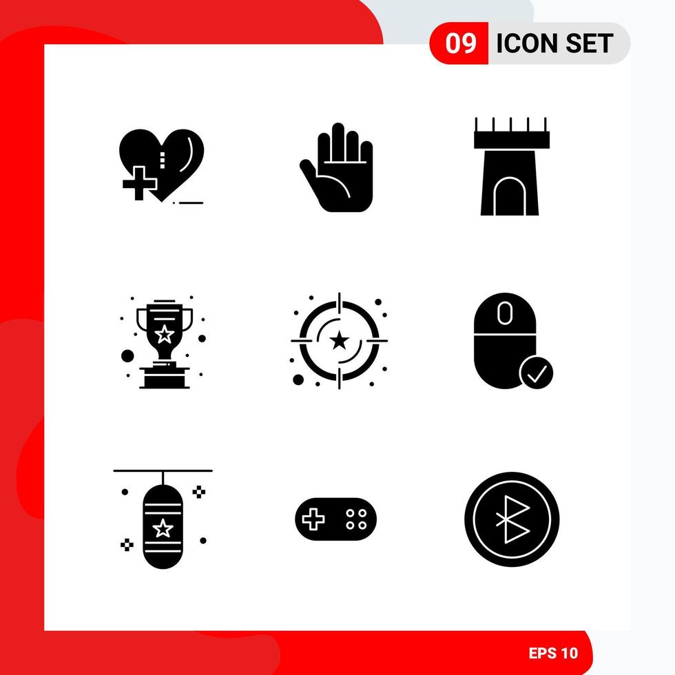 conjunto criativo de 9 ícones de glifos universais isolados no fundo branco fundo criativo do vetor ícone preto