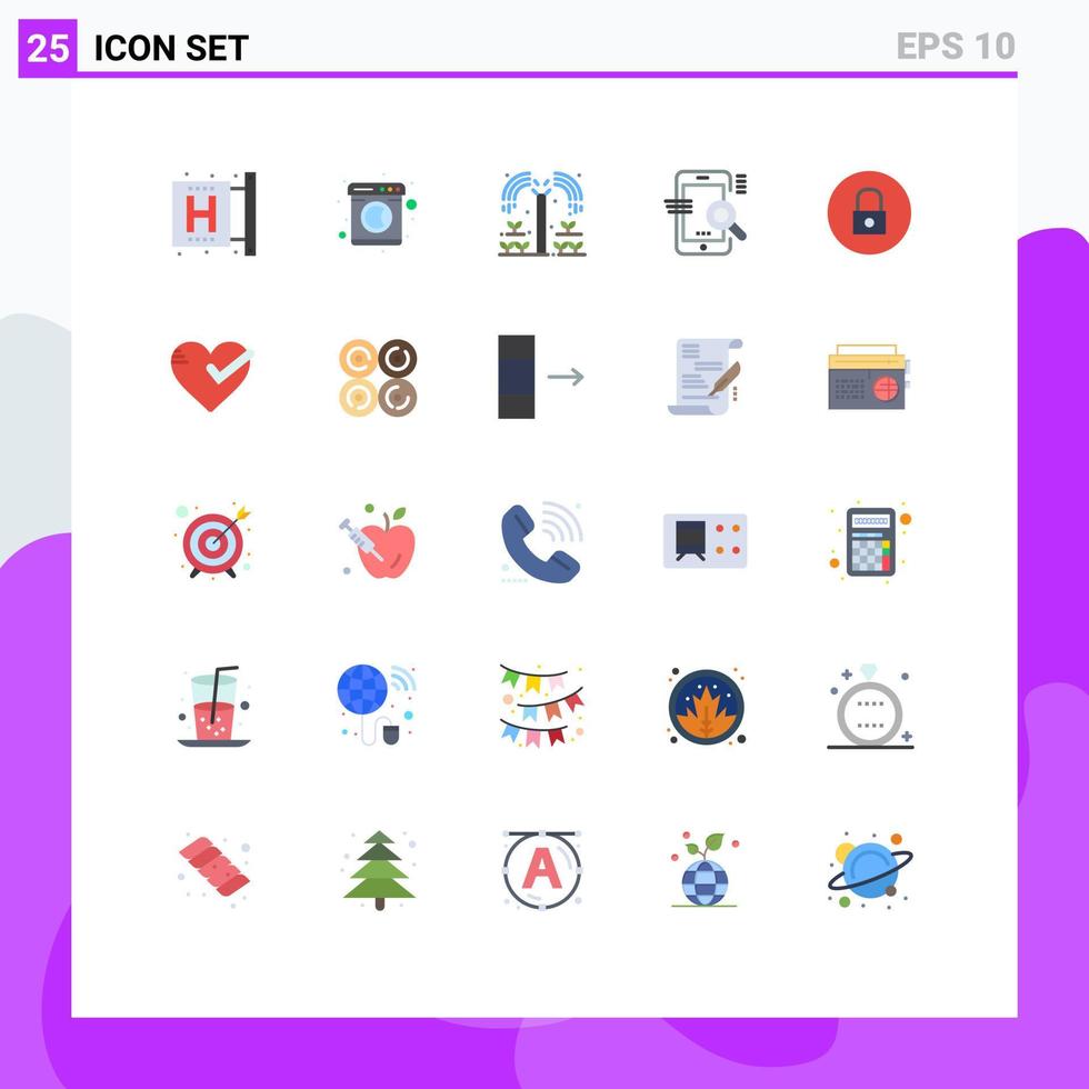 pacote de 25 sinais e símbolos modernos de cores planas para mídia impressa na web, como configuração otimizam a lavagem de elementos de design vetorial editáveis de plantas móveis vetor