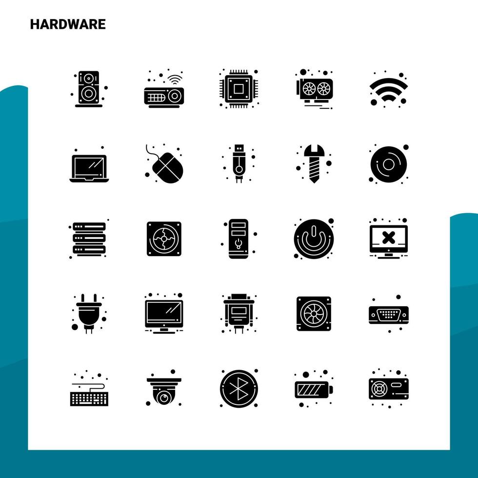 25 conjunto de ícones de hardware modelo de ilustração vetorial de ícone de glifo sólido para web e ideias móveis para empresa de negócios vetor