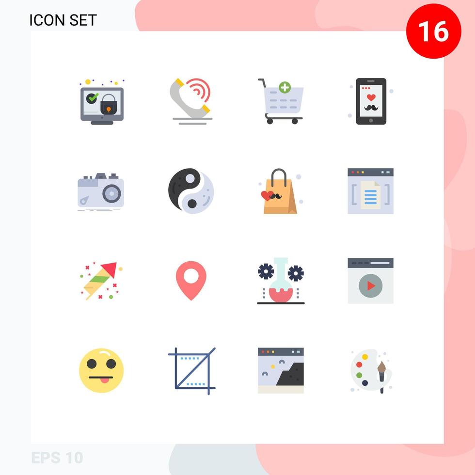 16 cores planas de vetores temáticos e símbolos editáveis de serviços móveis de fotografia, dia dos pais, pacote editável de elementos de design de vetores criativos