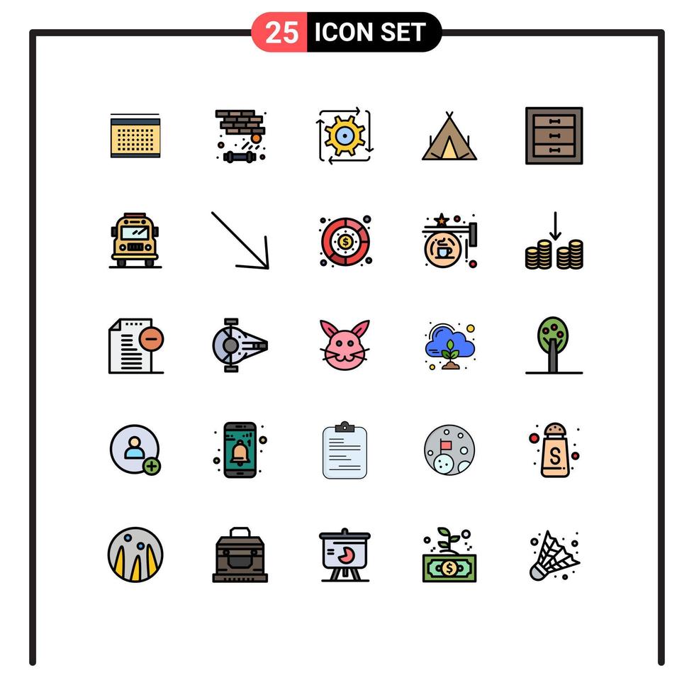 25 ícones criativos, sinais modernos e símbolos de caixas, fluxo de trabalho, tenda, operação, elementos editáveis de design vetorial vetor
