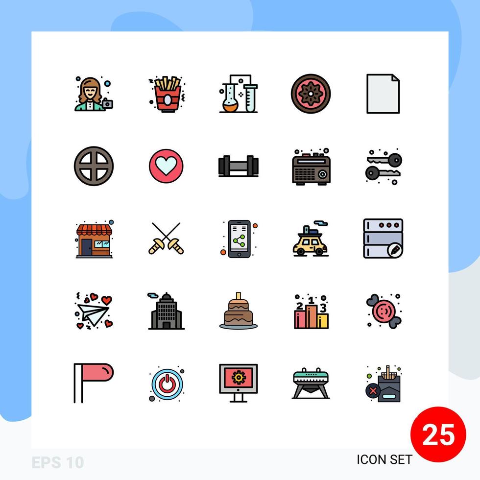 conjunto de 25 sinais de símbolos de ícones de interface do usuário modernos para fatia de frutas, ciência química, alimentos, pesquisa científica, elementos de design de vetores editáveis