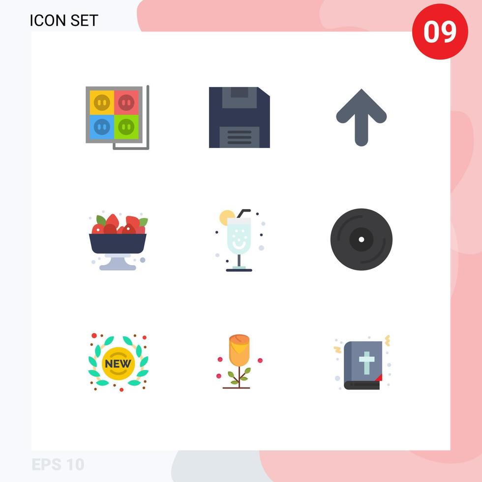 pacote de cores planas de 9 símbolos universais de elementos de design de vetores editáveis de fruta de flecha de verão noturno