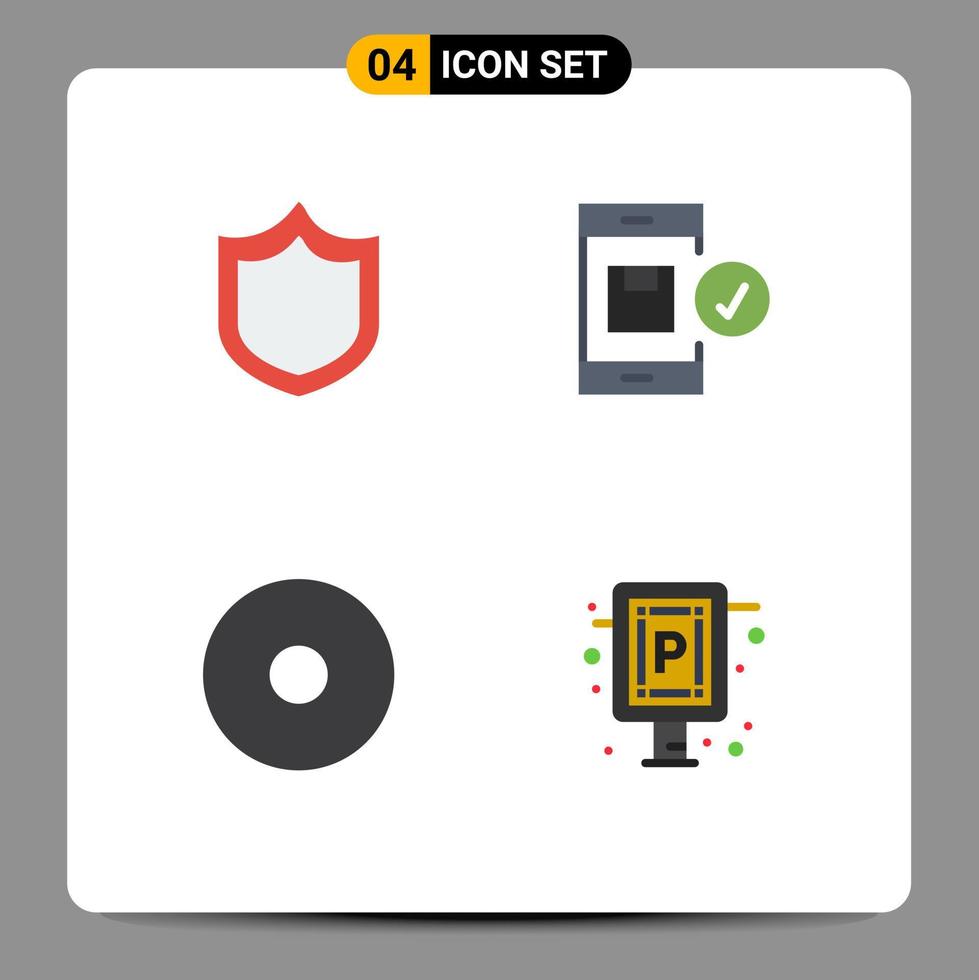 4 ícones criativos, sinais modernos e símbolos de dispositivo de registro de defesa, estacionamento, elementos de design de vetores editáveis