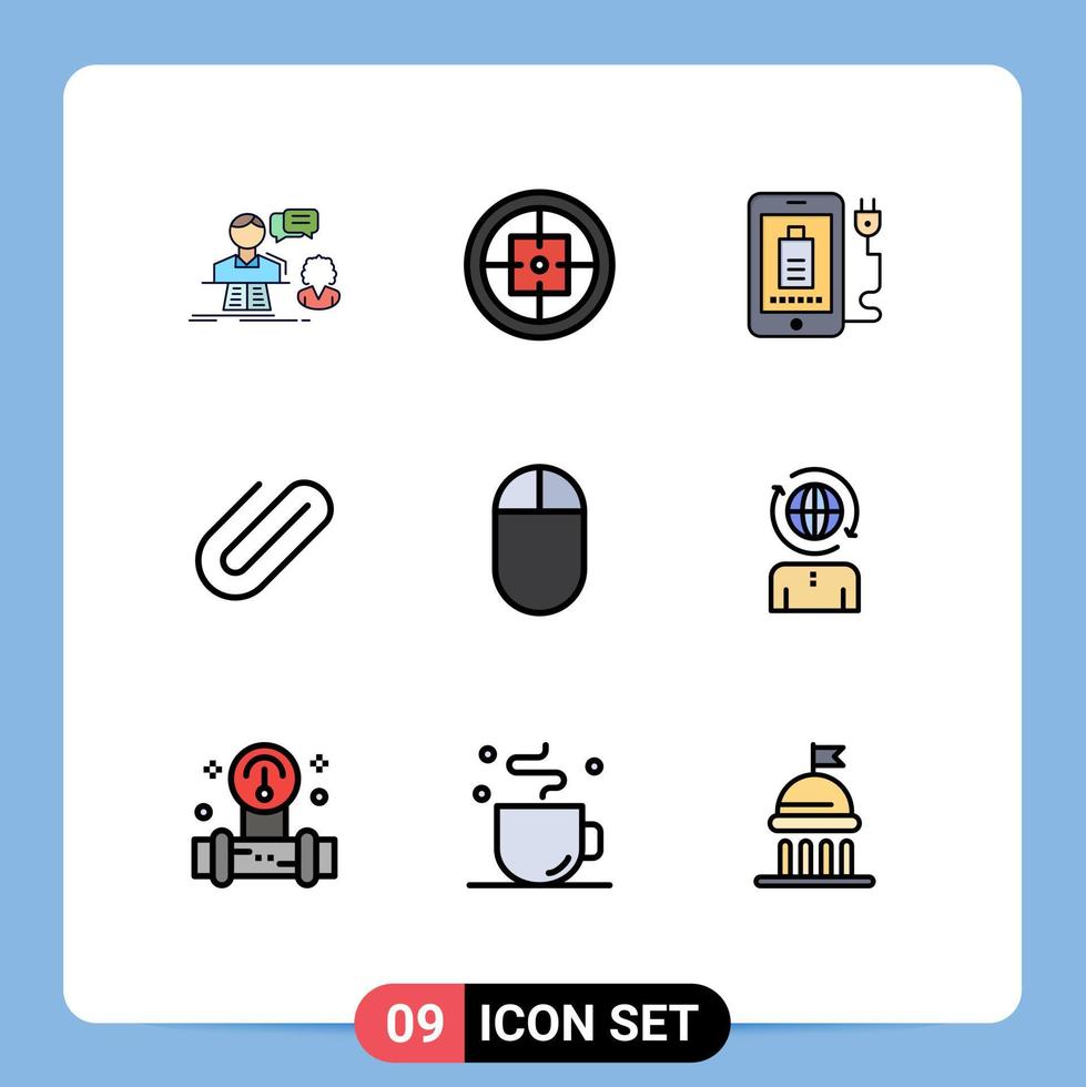 conjunto de 9 sinais de símbolos de ícones de interface do usuário modernos para anexo de soldado de fichário de papel completo elementos de design de vetores editáveis