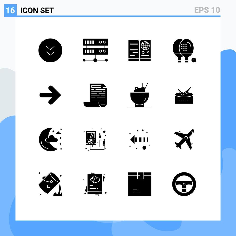 conjunto de 16 glifos sólidos vetoriais na grade para atividades de equipamento de identificação de jogo de seta elementos de design vetorial editáveis vetor