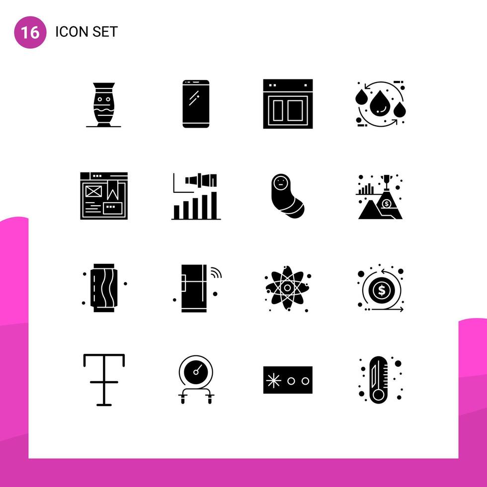 conjunto de 16 sinais de símbolos de ícones de interface do usuário modernos para layout de web móvel de site ecológico elementos de design de vetores editáveis
