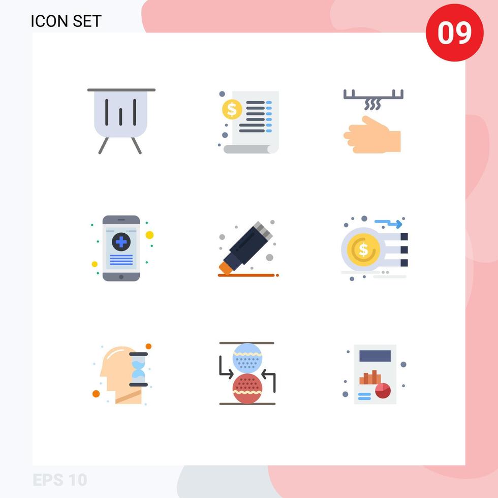 conjunto de 9 sinais de símbolos de ícones de interface do usuário modernos para elementos de design de vetores editáveis de secador médico de contorno rx