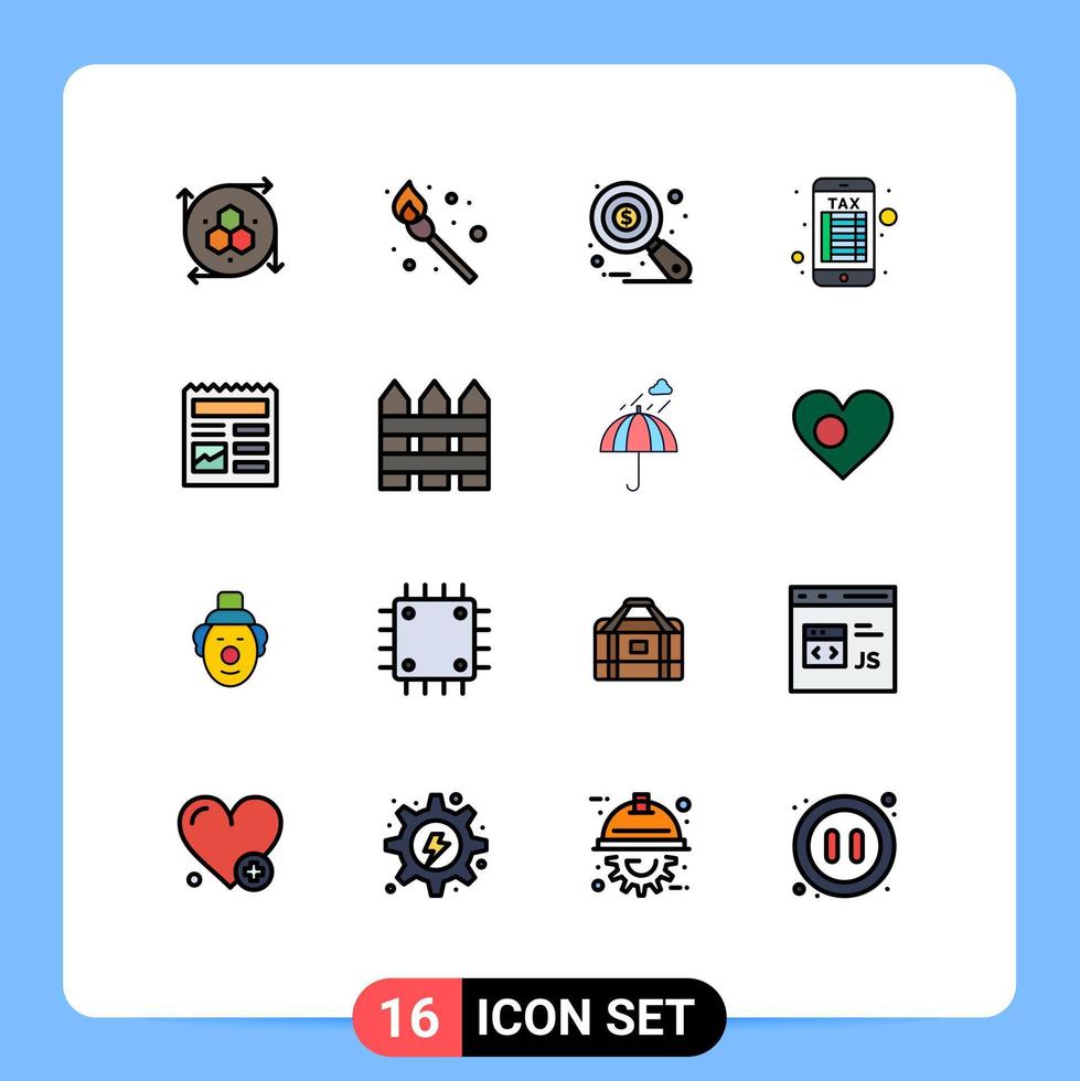 pacote de interface do usuário com 16 linhas básicas de cores planas preenchidas de imagem documento de auditoria básica banco on-line elementos de design de vetores criativos editáveis