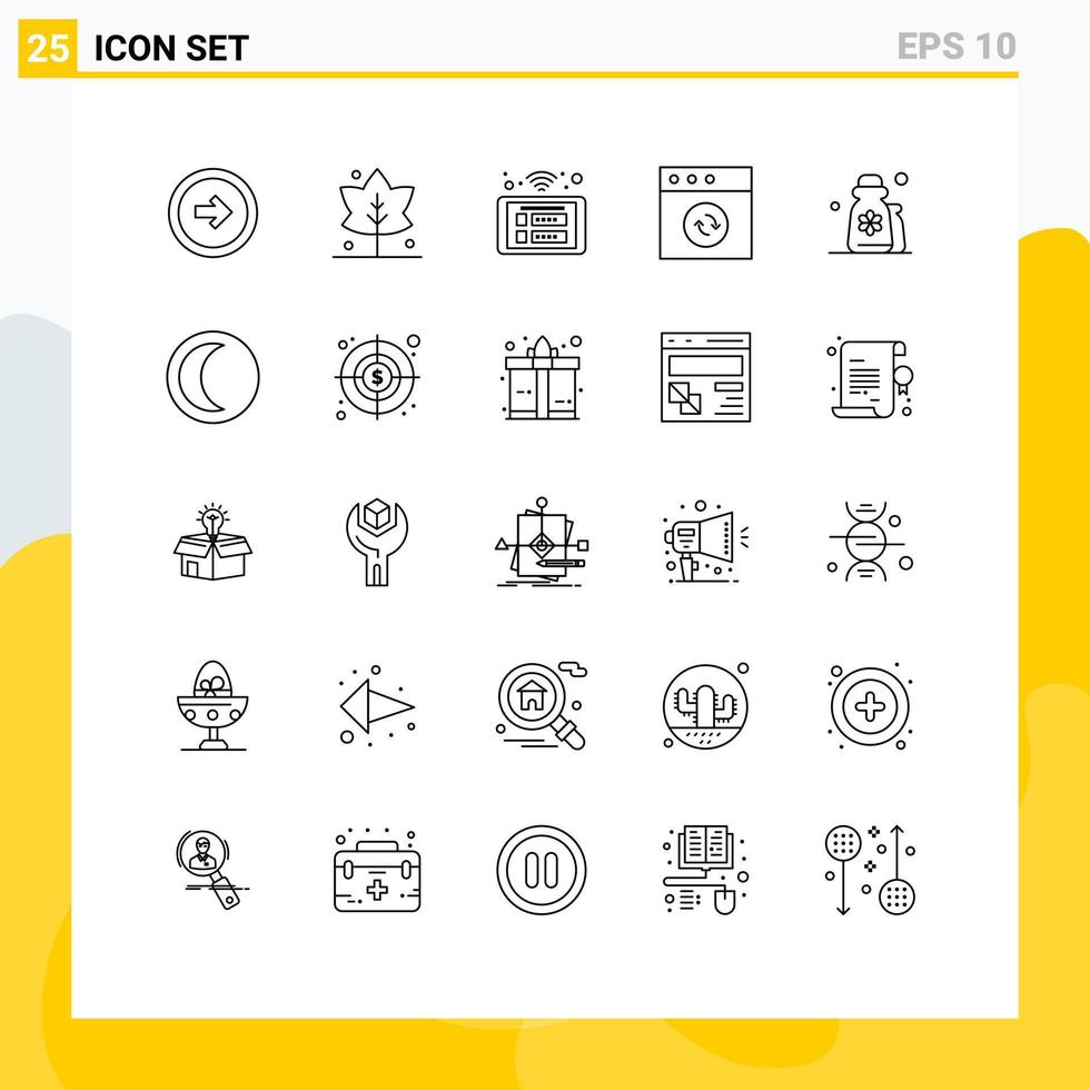 grupo de símbolos de ícone universal de 25 linhas modernas de cosméticos sincronizam acesso mac wi-fi elementos de design de vetores editáveis