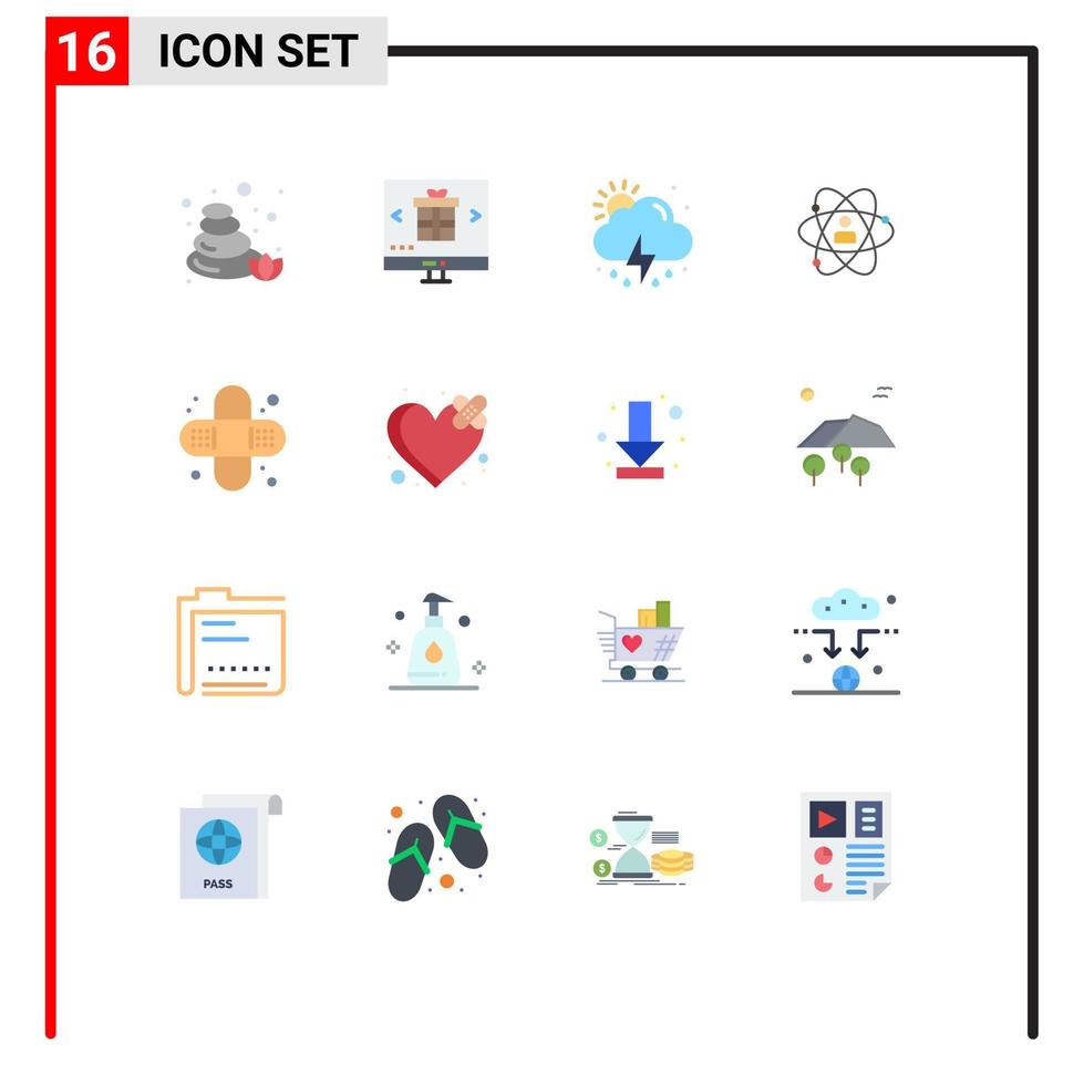 conjunto de cores planas de interface móvel de 16 pictogramas de pacote editável de desenvolvimento humano de nuvem de pessoa de poder de elementos de design de vetores criativos