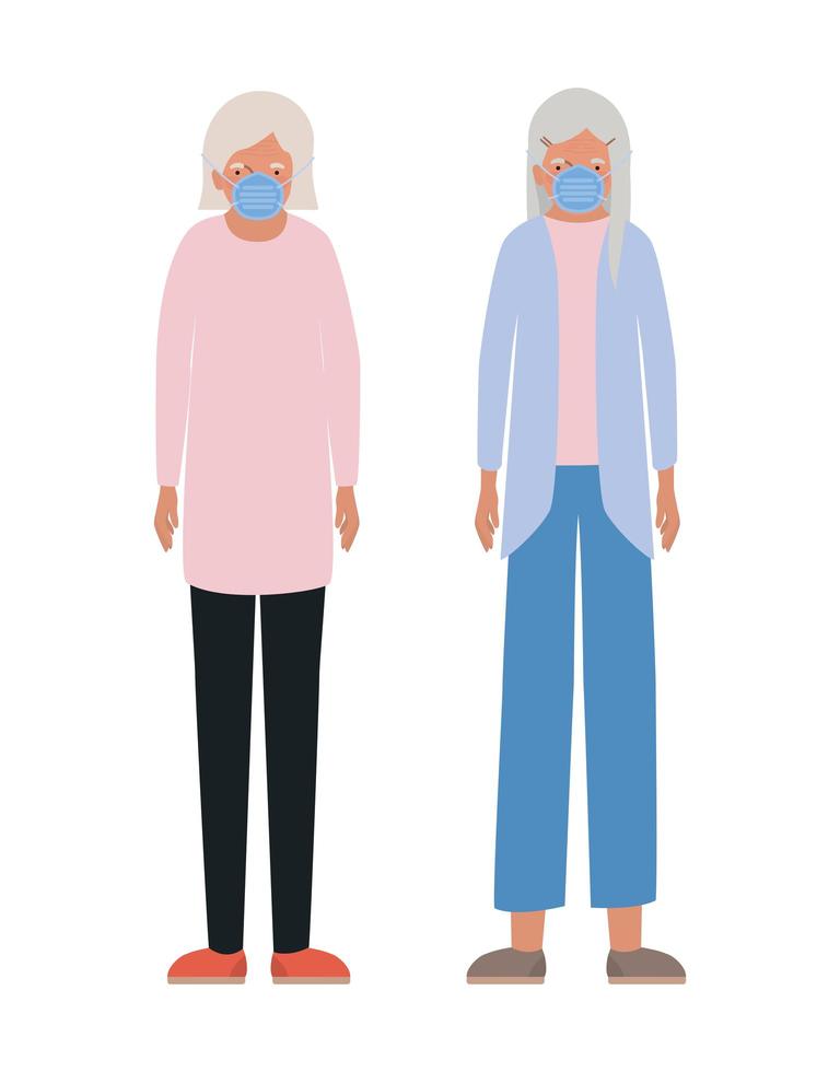 mulheres idosas com máscaras contra cobiça 19 vetor