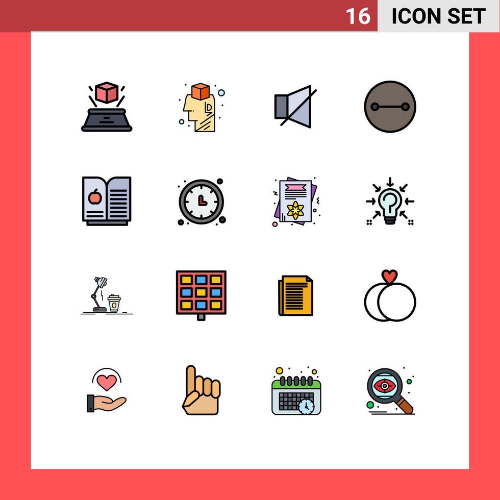 conjunto de pictogramas de 16 linhas cheias de cor plana simples de símbolos de sino de maçã de livro de relógio antigos elementos de design de vetores criativos editáveis