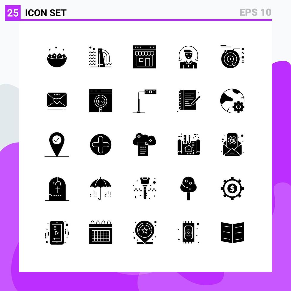 conjunto moderno de 25 glifos e símbolos sólidos, como elementos de design de vetores editáveis de página de usuário da indústria masculina de serviços