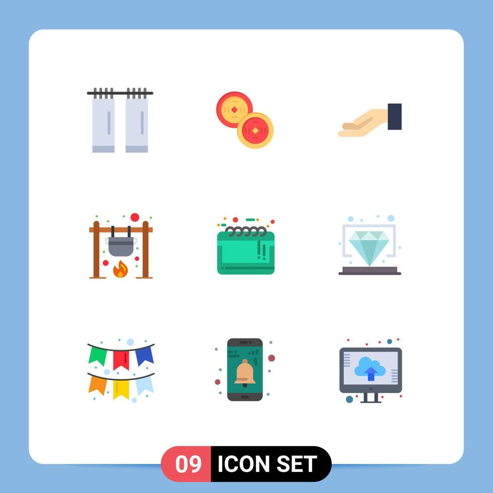 conjunto de pictogramas de 9 cores planas simples de anúncio de venda grande calendário de compartilhamento de vendas cozinhar elementos de design de vetores editáveis