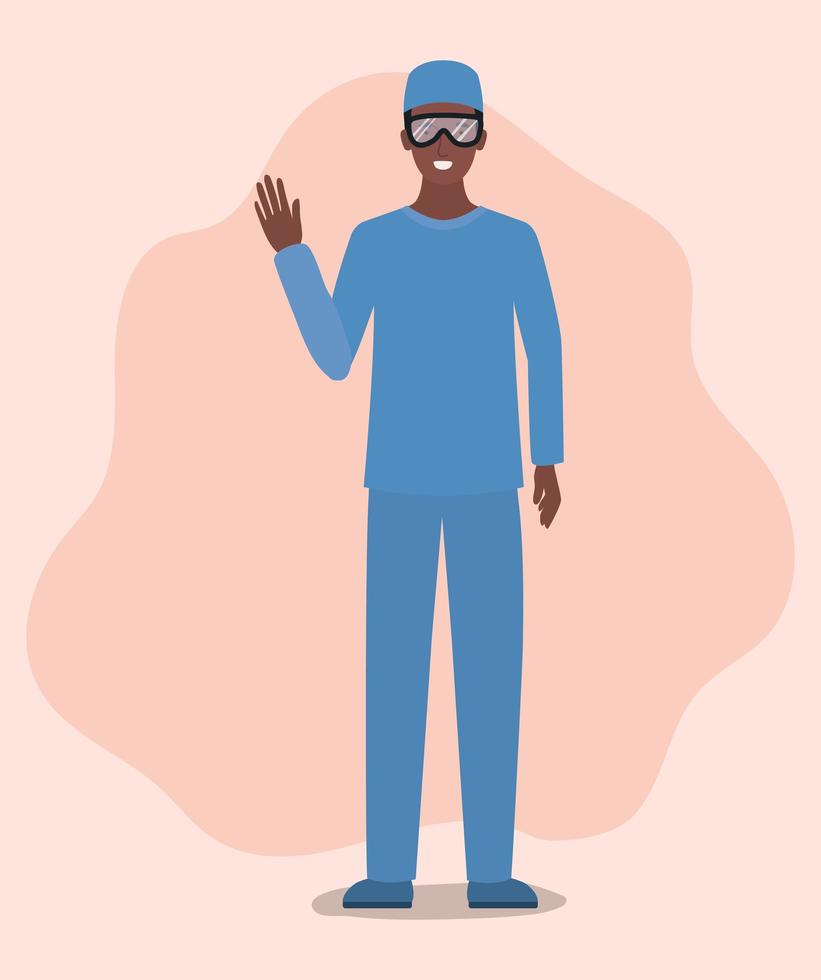 homem médico com máscara uniforme e design de óculos vetor