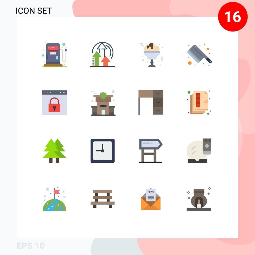 conjunto de cores planas de interface móvel de 16 pictogramas de faca de interface de vidro de bloqueio de senha pacote editável de elementos de design de vetores criativos