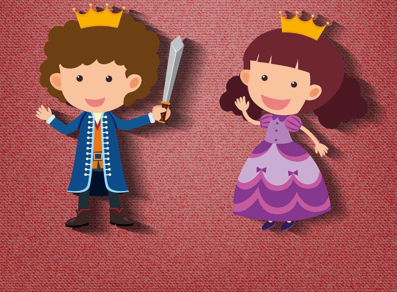 personagem de desenho animado pequeno cavaleiro e princesa em fundo vermelho vetor
