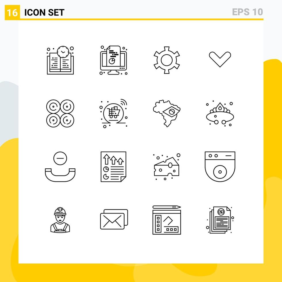 16 ícones criativos, sinais e símbolos modernos de rosquinhas de comida, setas para baixo, elementos de design vetorial editáveis vetor