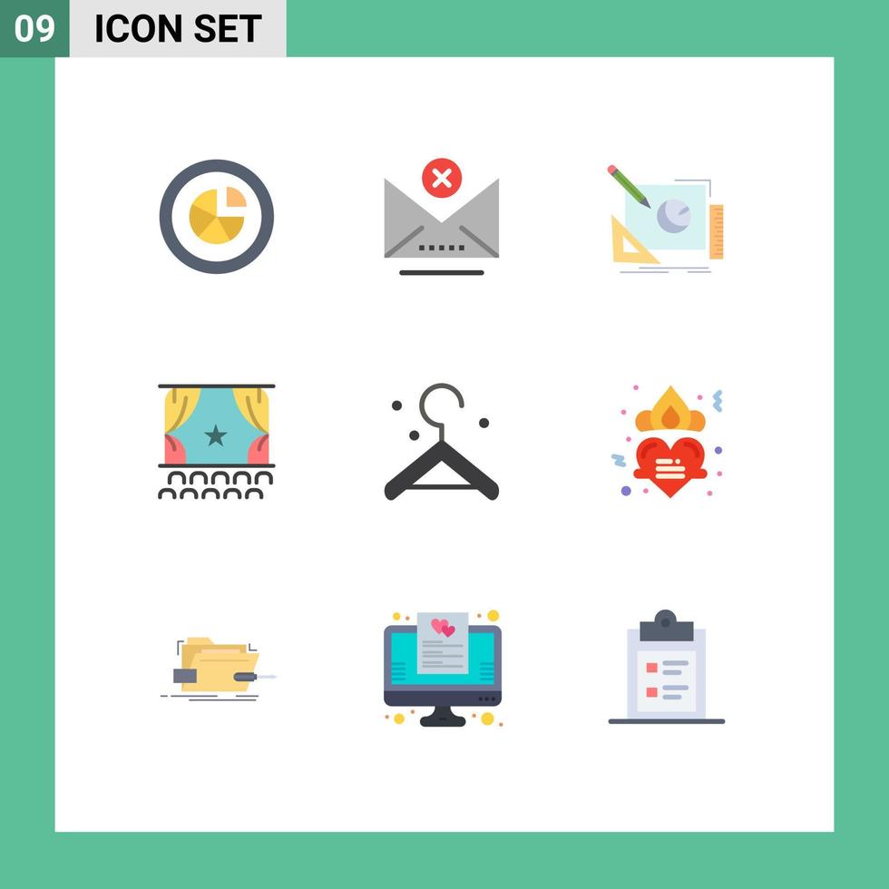 grupo de 9 cores planas modernas definidas para elementos de design de vetores editáveis de ideia de cinema de e-mail de estreia de desempenho