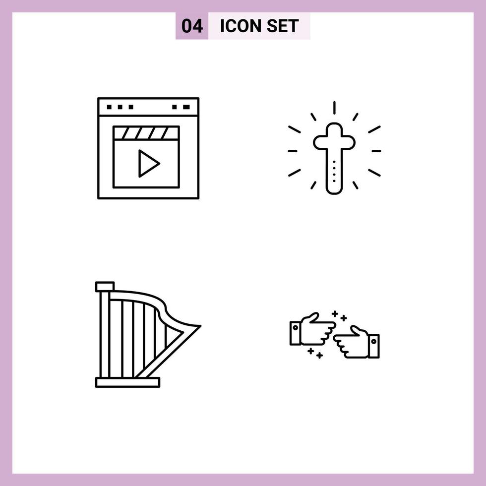 pacote de ícones vetoriais de estoque de sinais e símbolos de 4 linhas para interface de áudio do navegador instrumento cristão elementos de design vetorial editáveis vetor