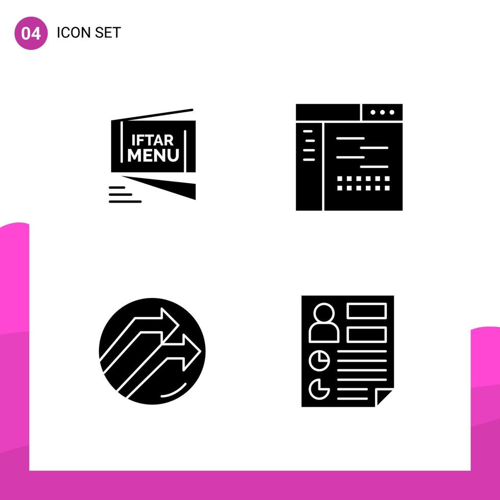 pacote de conjunto de ícones de glifo de 4 ícones sólidos isolados em fundo branco para impressão de design de site responsivo e aplicativos móveis fundo de vetor de ícone preto criativo