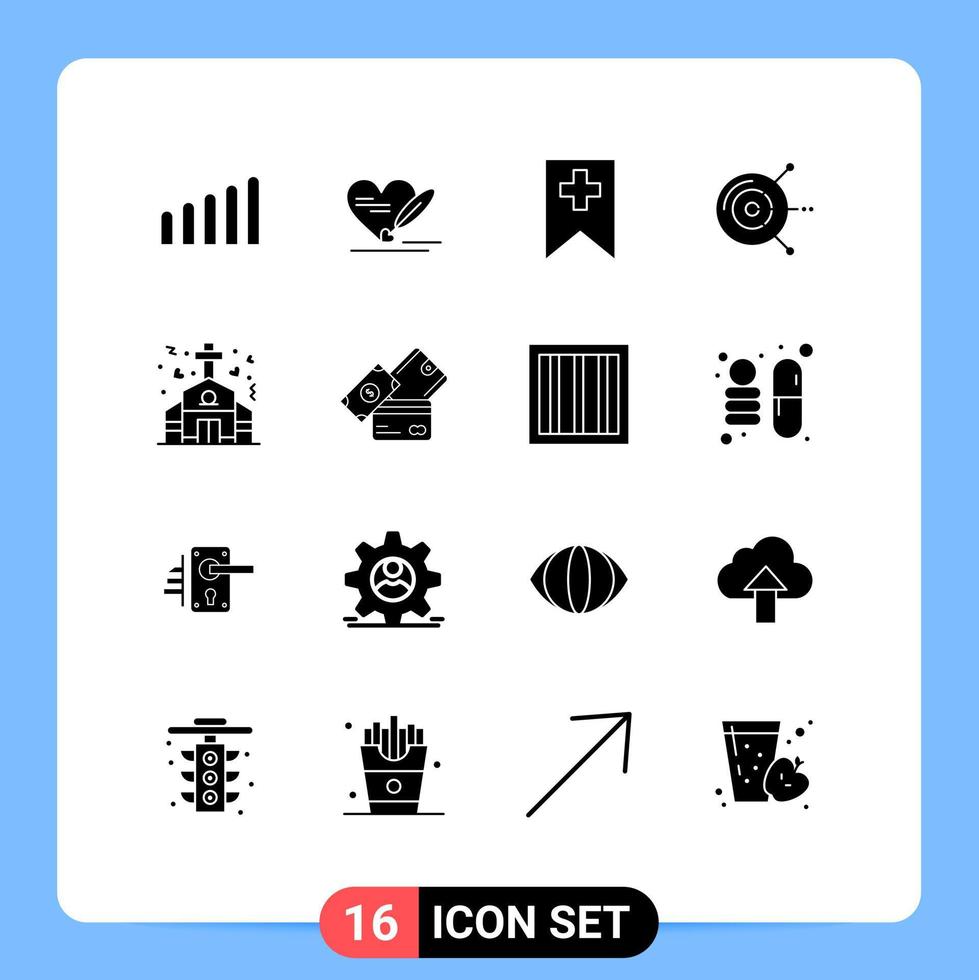 conjunto de 16 sinais de símbolos de ícones de interface do usuário modernos para mídia de casamento de cartão de crédito igreja disco rígido disco editável elementos de design vetorial vetor