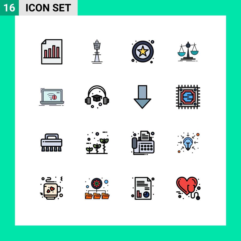 pacote de 16 sinais e símbolos de linhas preenchidas de cores planas modernas para mídia impressa na web, como lei de lucro sydney balance star editável elementos de design de vetor criativo