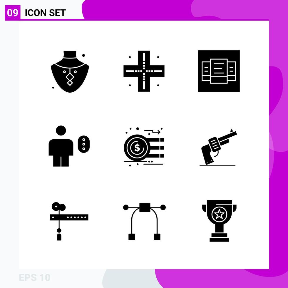 pacote de conjunto de ícones sólidos de 9 ícones de glifos isolados em fundo branco para impressão na web e fundo de vetor de ícone preto criativo móvel