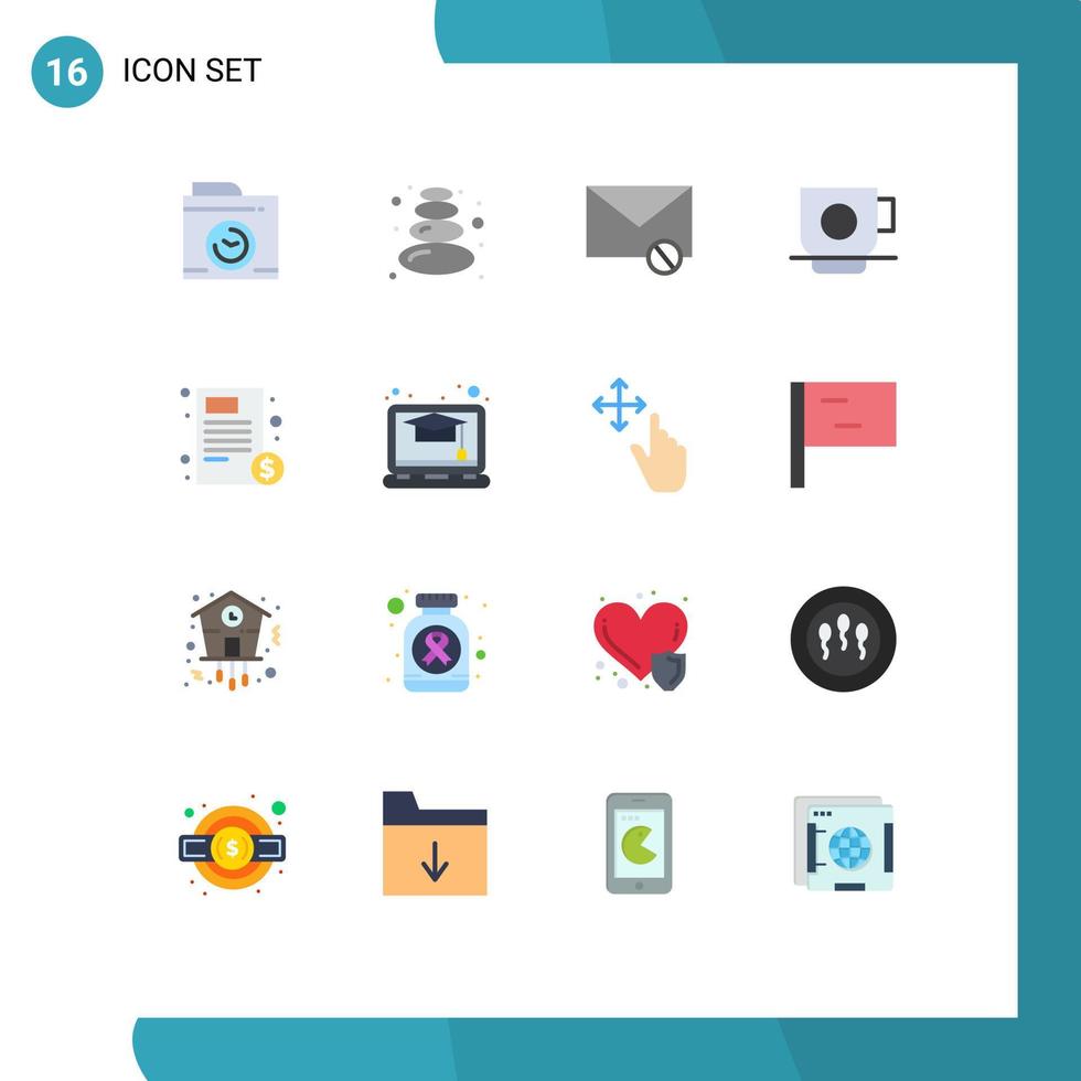 grupo de símbolos de ícone universal de 16 cores planas modernas de mensagem de documento de saúde finanças pacote editável de café de elementos de design de vetores criativos