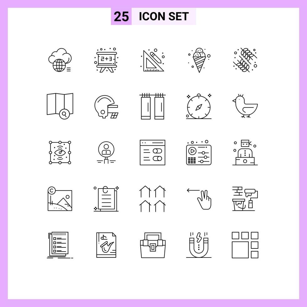 pacote de ícones de vetores de estoque de 25 sinais e símbolos de linha para sorvete de dieta, contabilidade, lápis de comida, elementos de design de vetores editáveis