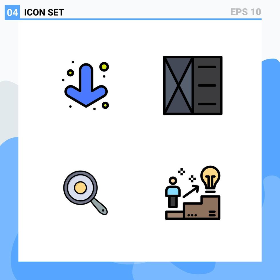 pacote de 4 sinais e símbolos modernos de cores planas de linha preenchida para mídia de impressão na web, como acessórios de cozinha de seta, escada, elementos de design vetorial editáveis vetor