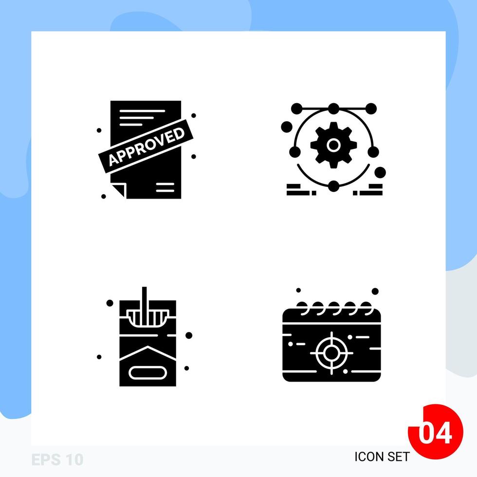 pacote moderno de 4 ícones símbolos de glifos sólidos isolados em fundo branco para design de sites criativos de fundo vetorial de ícones pretos vetor