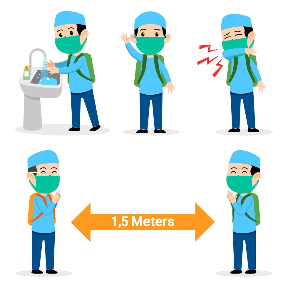 menino, estudante muçulmano, evita a propagação da gripe vetor