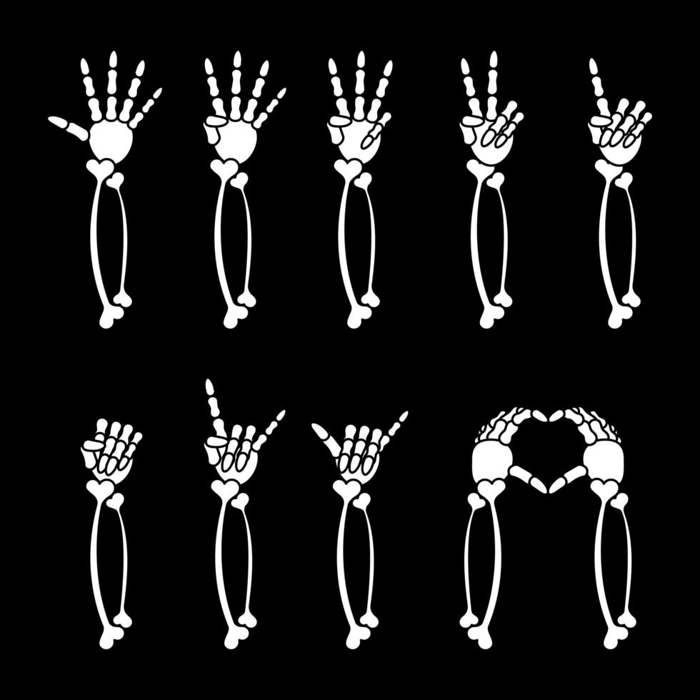 coleção de mãos de horror de desenho animado de esqueleto vetor