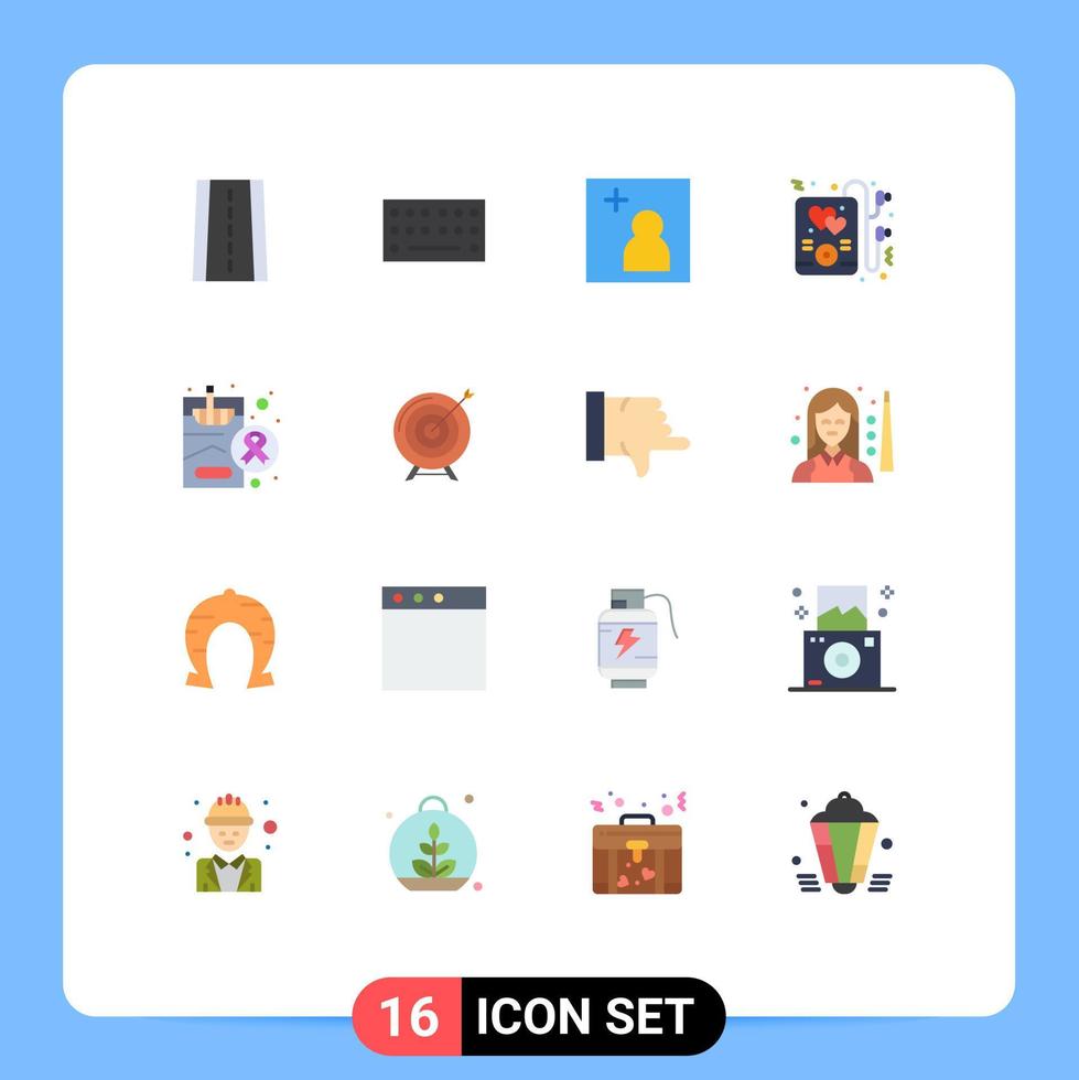 pacote de cores planas de 16 símbolos universais do objetivo de fumar imagem pacote editável de cigarros médicos de elementos de design de vetores criativos
