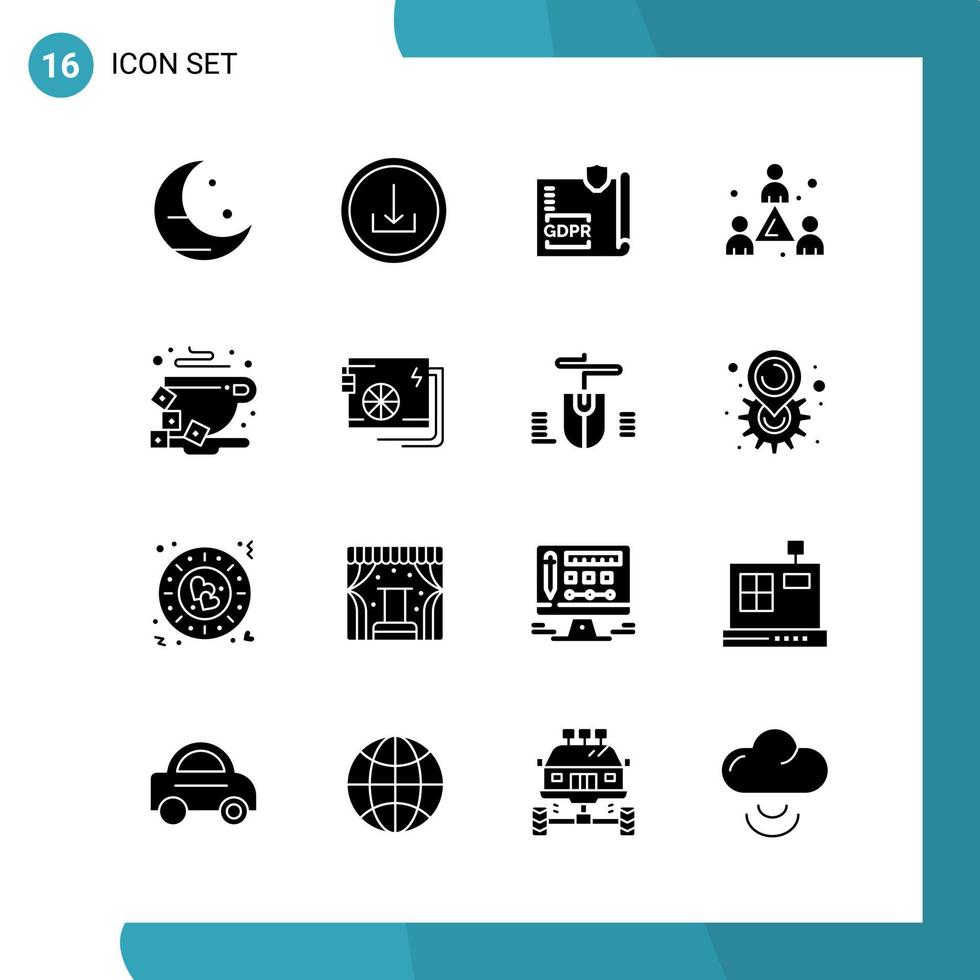 pacote vetorial de 16 símbolos de glifo ícone de estilo sólido definido em fundo branco para web e fundo de vetor de ícone preto criativo móvel
