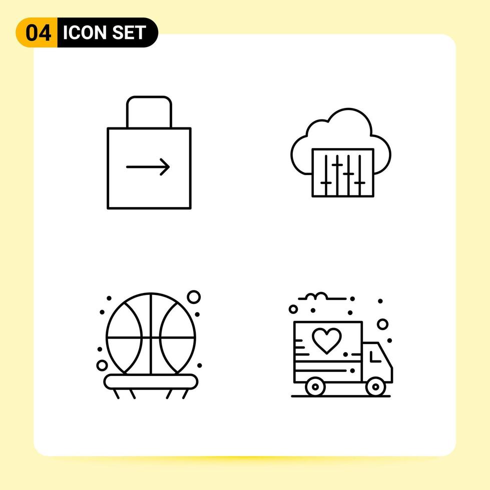 4 ícones criativos para design de site moderno e aplicativos móveis responsivos 4 símbolos de contorno sinais em fundo branco pacote de 4 ícones fundo de vetor de ícone preto criativo