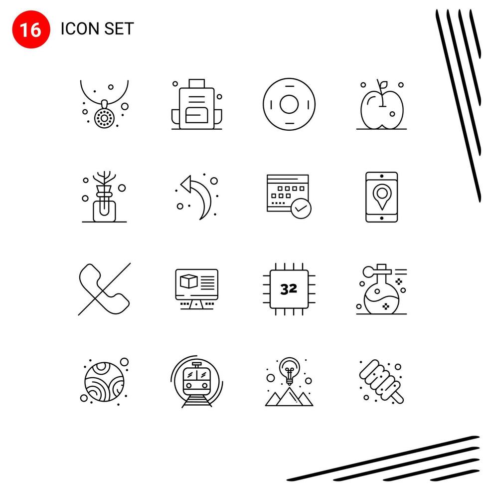 conjunto de 16 sinais de símbolos de ícones de interface do usuário modernos para óleo mochila escolar de ação de graças símbolos de frutas editáveis elementos de design vetorial vetor
