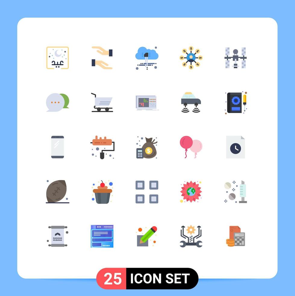 conjunto de cores planas de interface móvel de 25 pictogramas de elementos de design de vetores editáveis de cadeia de nuvem complexa de plataforma